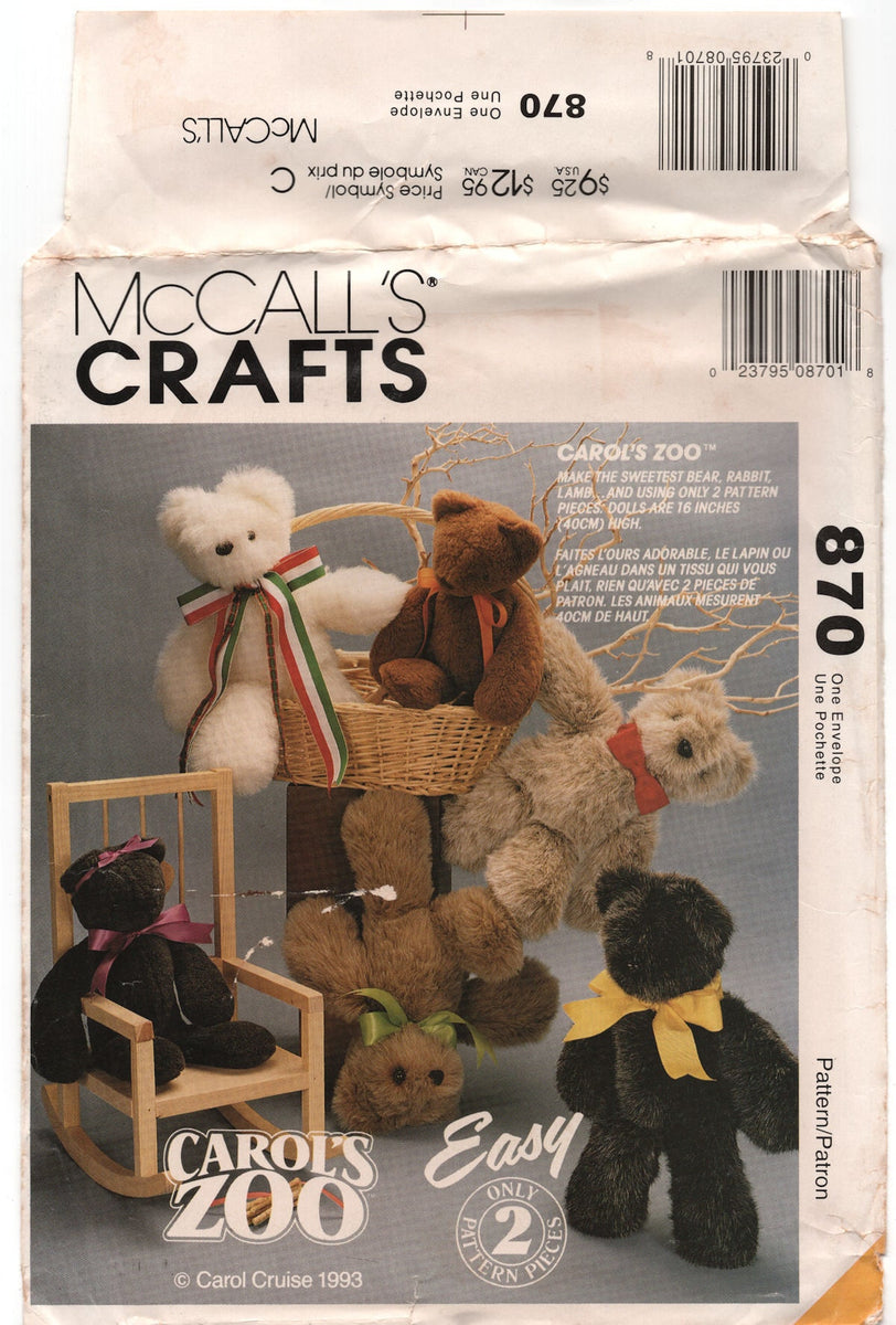 McCall's Crafts 8610 Honey Bear Stuffed Animal Sewing Patterns