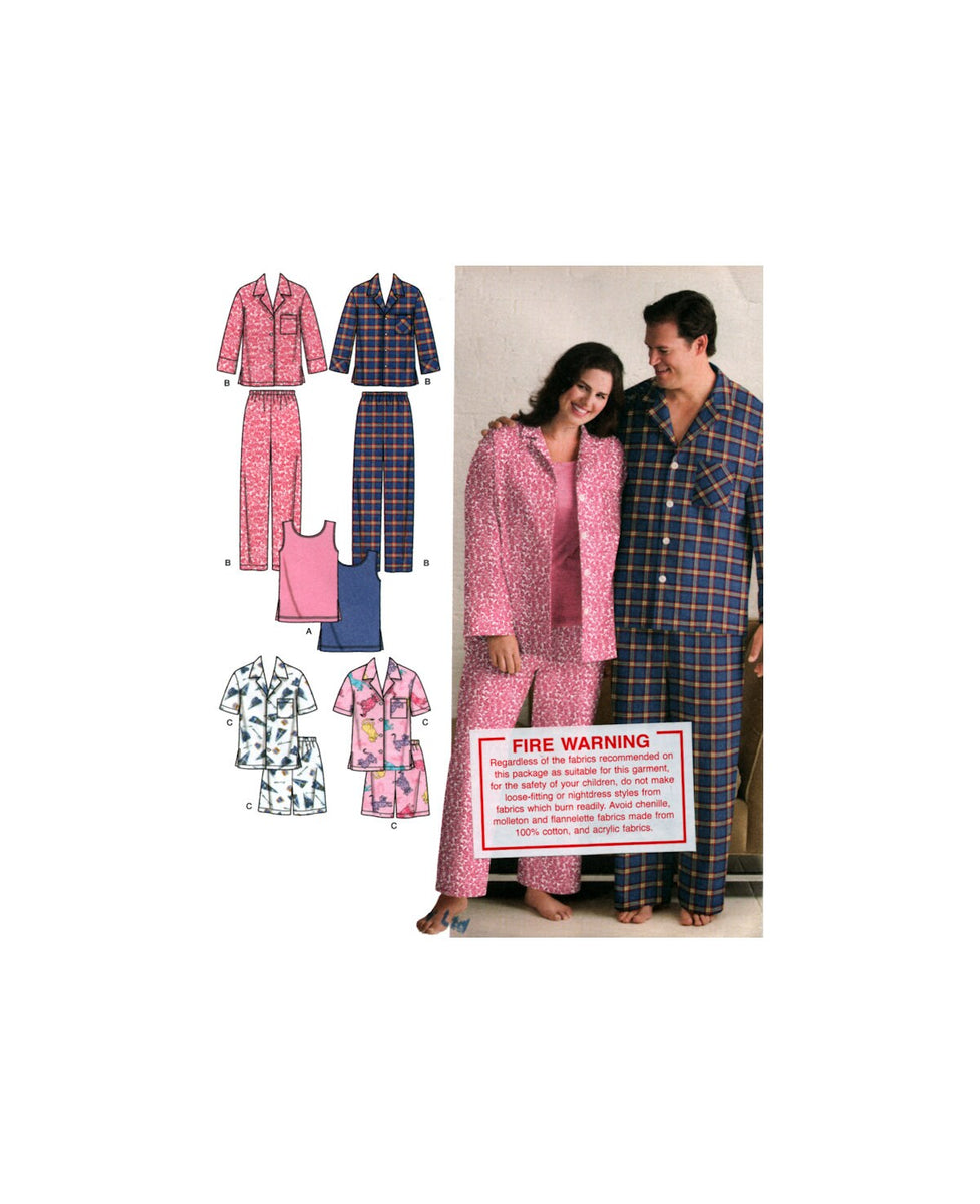 Simplicity 3971 Unisex Pajamas in Two Lengths and Knit Tank Top