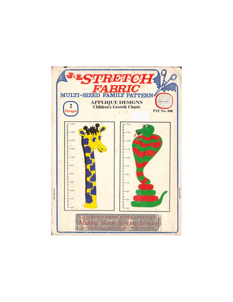 J&L 048 Sewing Pattern, Children's Growth Charts, Uncut, Factory Folded