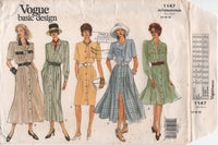 Vogue 1147 Blouson Shirt Dress with Flared or Straight Skirt in Two Lengths, Uncut, Sewing Pattern Size 14-18