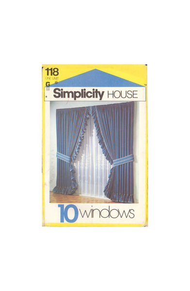 Simplicity 118 Sewing Pattern, Window Treatments, One Size, Uncut, Factory Folded