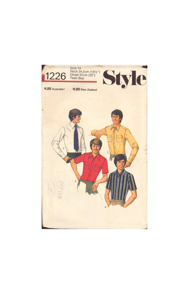 Style 1226 Sewing Pattern, Shirts for Boys/Men, Size 14, Cut, Complete OR for Men, Size 40, Cut, Complete or Size 42, Neatly Cut, Complete