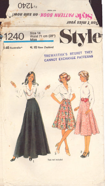 Style 1240 Sewing Pattern, Skirt, Size 14, Cut, Incomplete