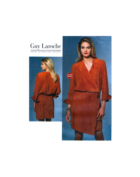2000s Sewing Pattern: Vogue 1268 Guy Laroche Blouson, Mock Wrap Dress, Uncut, Factory Folded, Size 12-20