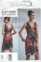 Vogue 1302 Kay Unger Side Draped/Ruched Dress with V-Neckline, Uncut, Factory Folded, Sewing Pattern Size 6-14