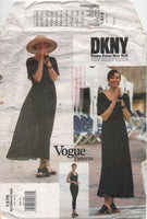 Vogue 1375 DKNY Scoop Neckline Dress and Unitard, Partially Cut, Complete, Sewing Pattern Size 6-8