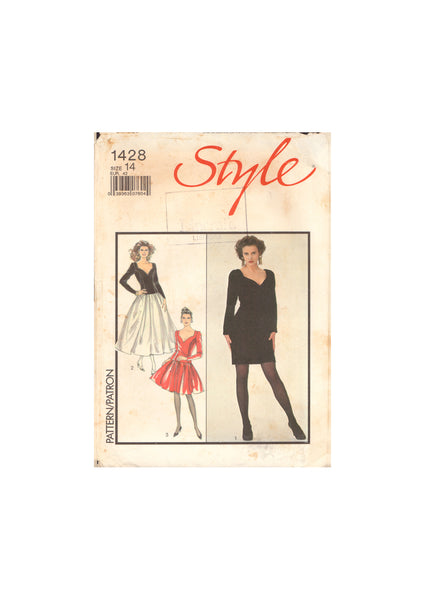 Style 1428 Sewing Pattern, Dress in Two Lengths, Size 14, Cut, Complete