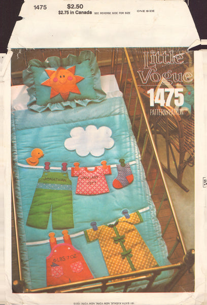 Vogue 1475 Sewing Pattern, Quilt and Pillow Sham, Partially Cut, Complete