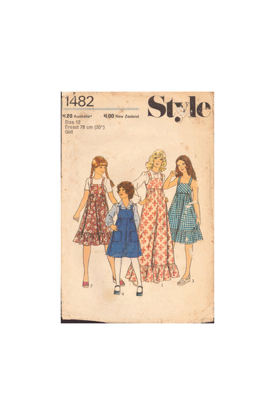 Style 1482 Sewing Pattern, Girls' Pinafore or Dress, Size 12, Cut, Complete