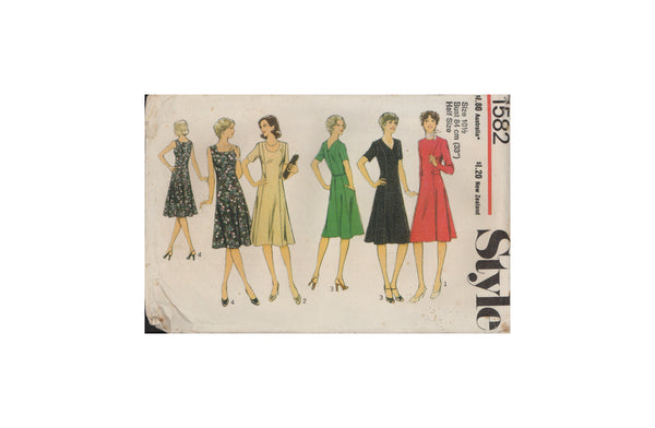 Style 1582 Sewing Pattern, Dress, Size 10.5, Cut, Complete