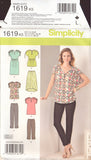 Simplicity 1619 Sewing Pattern, Dress or Top and Pants, Size 8-16, Uncut, Factory Folded