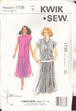 Kwik Sew 1736 Sewing Pattern, Top and Skirt, Size XS-S-M, Cut, Complete