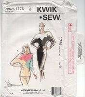 80s Sewing Pattern: Kwik Sew 1776 Dolman Sleeve Dress or Top with Geometric Contrast Shapes, Uncut, Factory Folded Size XS-L