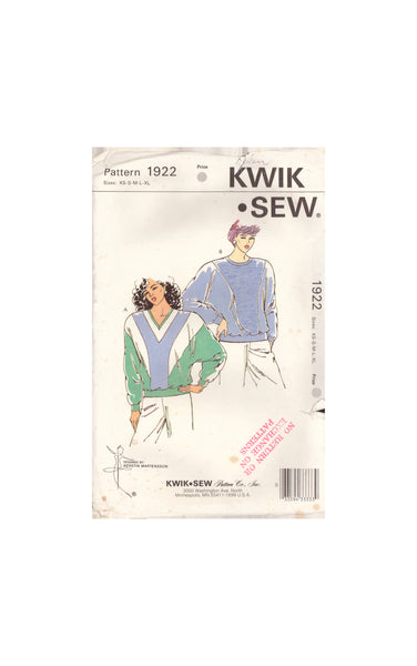 Kwik Sew 1922 Sewing Pattern, Women's Tops, Size XS-S-M-L-XL, Largely Uncut, Complete