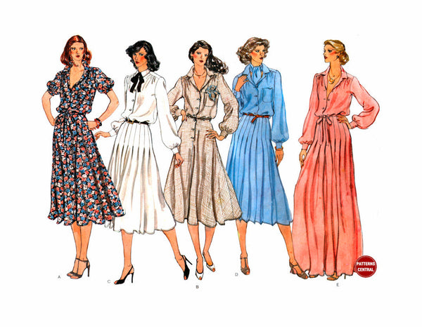 Vogue 1923 Blouson Shirt Dresses with Flared or Straight Skirt, Uncut, Factory Folded, Sewing Pattern Size 10