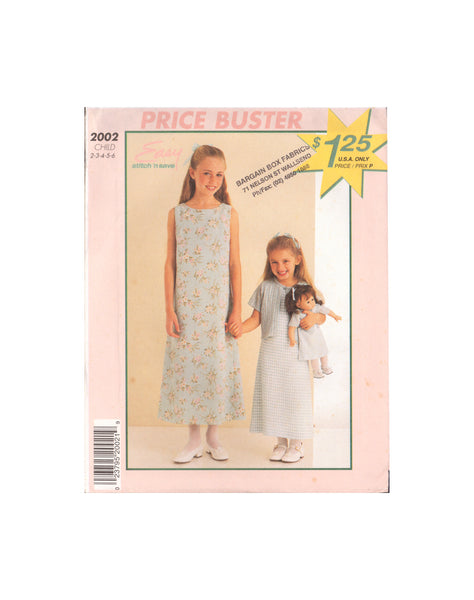 McCall's 2002 Sewing Pattern, Girls' Dress and Jacket with Matching Dress and Jacket for 18" Doll, Size 2-6, Uncut, Factory Folded