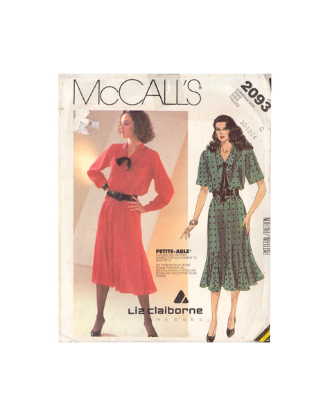 McCall's 2093 Sewing Pattern, Misses' Dress and Tie, Size 10-12-14, Cut, Complete