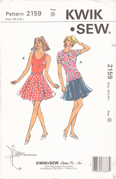 Kwik Sew 2159 Sewing Pattern, Tops and Skirts, Size XS-S-M-L, Uncut