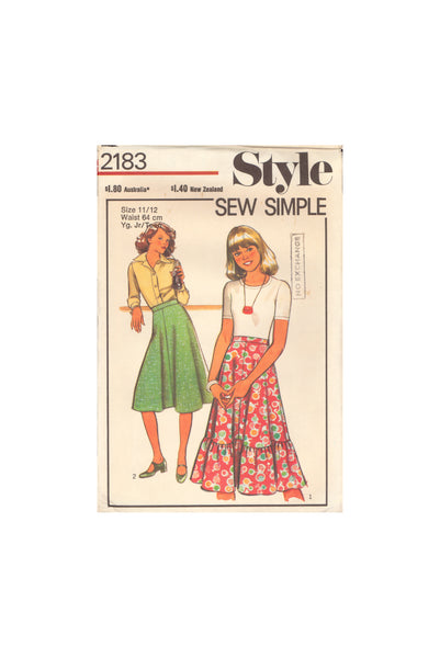 Style 2183 Sewing Pattern, Teens' Skirt, Size 11/12, Cut, Complete