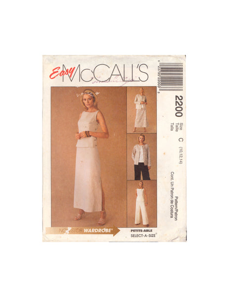 McCall's 2200 Sewing Pattern, Unlined Jacket, Top, Skirt and Pants, Size XS-S, Cut, Complete