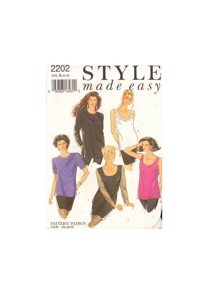 Style 2202, Misses' Tops, Sewing Pattern, Size 8-16, Partially Cut, Complete