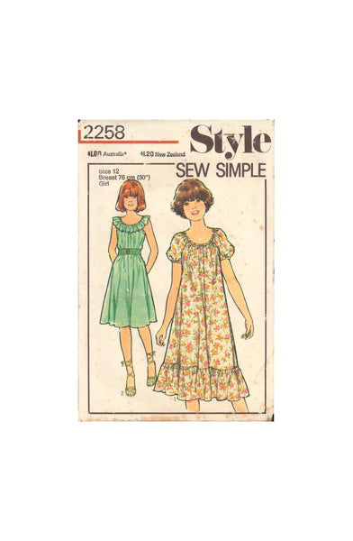 Style 2258 Sewing Pattern, Girls' Dress, Size 12, Cut, Complete