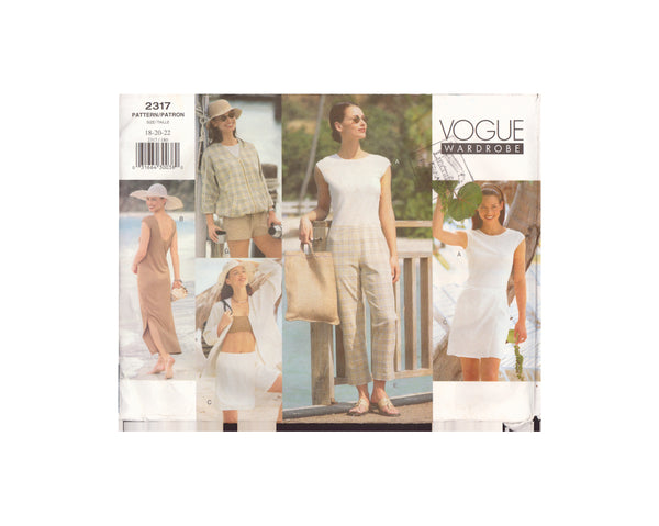 Vogue 2317 Sewing Pattern, Jacket, Bandeau, Dress, Top, Skort, Shorts and Pants, Size 18, Cut, Complete