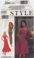 90s Dress Sewing Pattern: Style 2365 Asymmetrical Neckline Dress with Flared or Slim, Thigh Split, Part Cut, Complete, Size 6-16 (See Description)