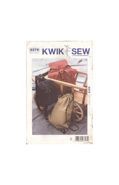 Kwik Sew 2379 Sewing Pattern, Back Packs, One Size, Partially Cut, Incomplete