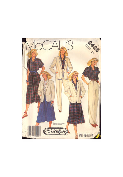 McCall's 2425 Jacket, Shirt, Skirt and Pants, Size 14, PARTIALLY CUT, COMPLETE