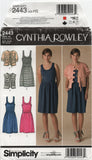 Simplicity 2443 Cynthia Rowley Utility Jacket or Vest and Dress, Uncut, Factory Folded, Sewing Pattern Size 6-14