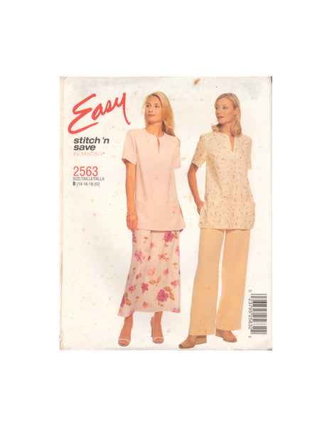 McCall's 2563 Sewing Pattern, Top, Pants and Skirt, Size 14-16-18-20, Partially Cut, Complete