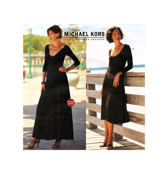 Vogue 2625 Michael Kors Deep Scoop or V-Neckline Dress in Two Lengths, Partially Cut, Complete, Sewing Pattern Size 8-10