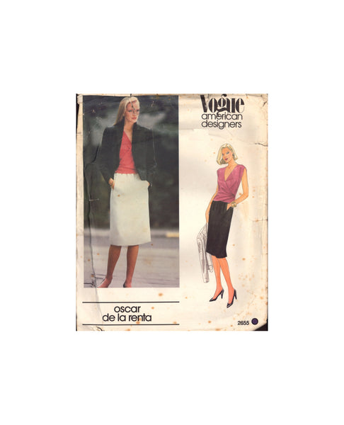 Vogue 2655 Sewing Pattern Oscar de la Renta Top Skirt Jacket Size 16 Partially Cut, Complete