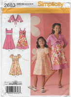 Simplicity 2683 Girls' Sundress or Short Sleeved Dress and Bolero, Uncut, Factory Folded Sewing Pattern Size 7-14