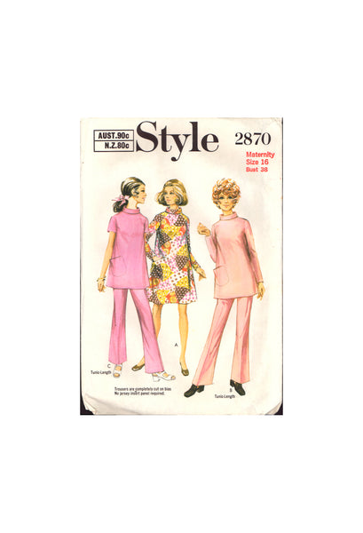 Style 2870 Sewing Pattern Maternity Dress or Tunic, Pants, Size 16, PARTIALLY CUT, COMPLETE