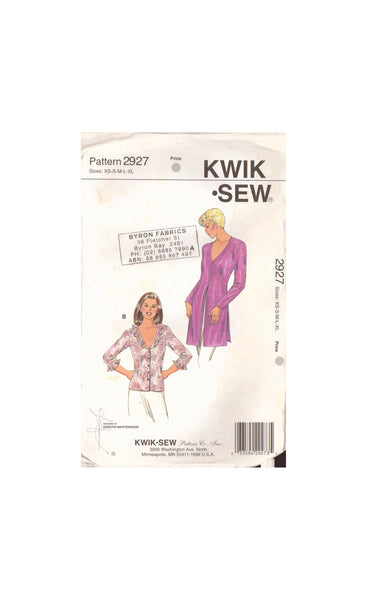 Kwik Sew 2927 Sewing Pattern, Blouses, Size XS-S-M, Cut, Complete