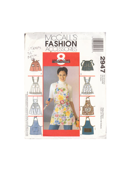 McCall's 2947 Sewing Pattern, Misses' Aprons, One Size, Cut, Incomplete