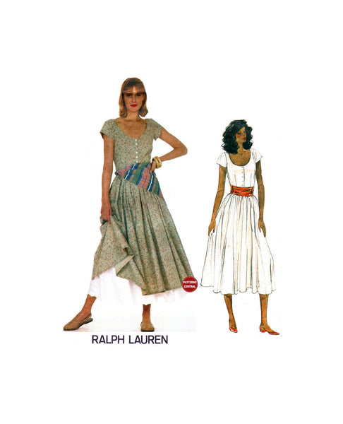 Vogue 2947 Ralph Lauren Scoope Neckline Dress, Petticoat and Scarf, Partially Cut, Complete, Sewing Pattern Size 10