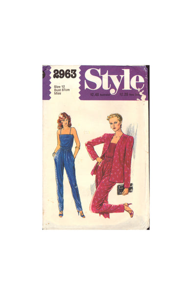 Style 2963, Unlined Jacket, Top and Pants, Sewing Pattern, Size 12, CUT, COMPLETE