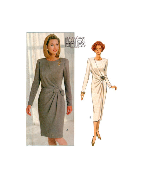 90s Sewing Pattern: Butterick 3067 Morton Myles Front Pleated Overlay Dress in Two Lengths, Uncut, Factory Folded Size 12-16