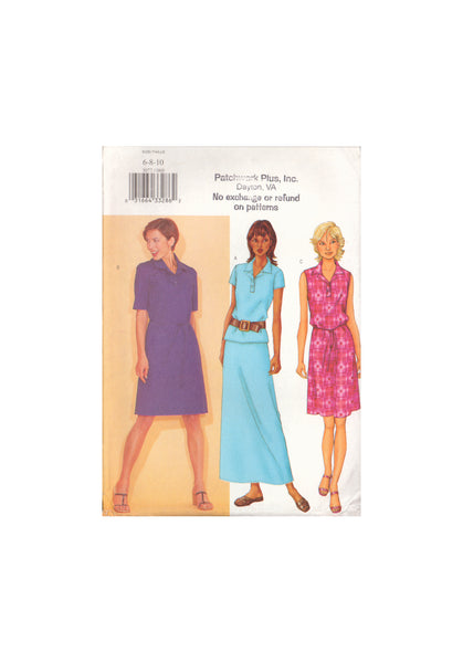 Butterick 3077 Sewing Pattern, Dress, Top and Skirt, Size 6-8-10, Uncut, Factory Folded