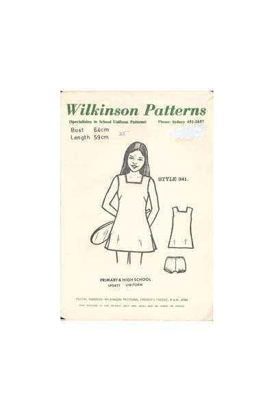 Wilkinson 341 Sewing Pattern, Primary & High School Sports Uniform, Bust 64cm Length 59cm, Uncut, Factory Folded, "Unprinted"