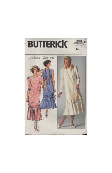 Butterick 3581 Sewing Pattern, Dress, Size 14, Partially Cut, Complete