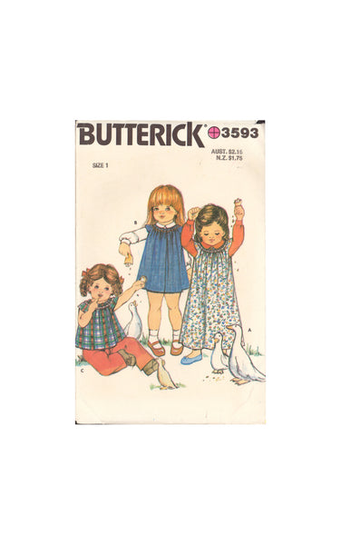 Butterick 3593 Sewing Pattern, Toddler's Dress and Top, Size 1, Cut, Complete