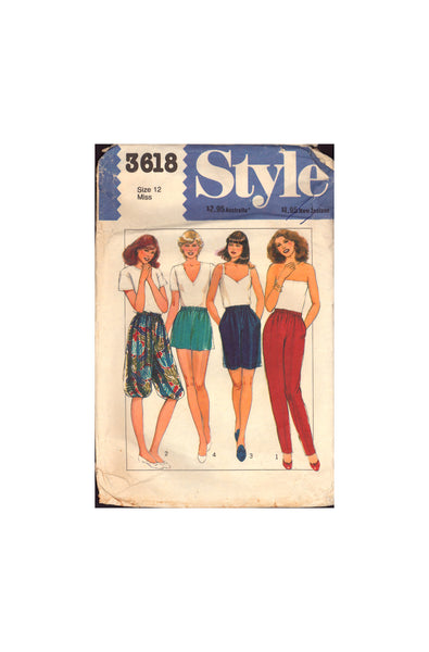 Style 3618 Sewing Pattern Trousers, Shorts, Size 12, Partially Cut, Complete OR Size 14, Cut, Incomplete