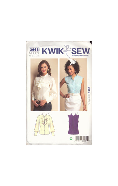 Kwik Sew 3668 Sewing Pattern, Misses' Blouses, Size XS-S-M-L-XL, Uncut, Factory Folded