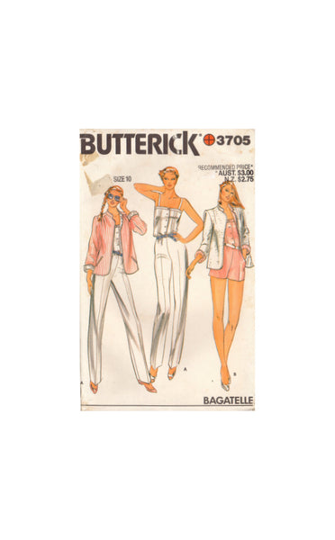 Butterick 3705 Sewing Pattern, Women's Jacket and Jumpsuit, Size 10, Partially Cut, Complete