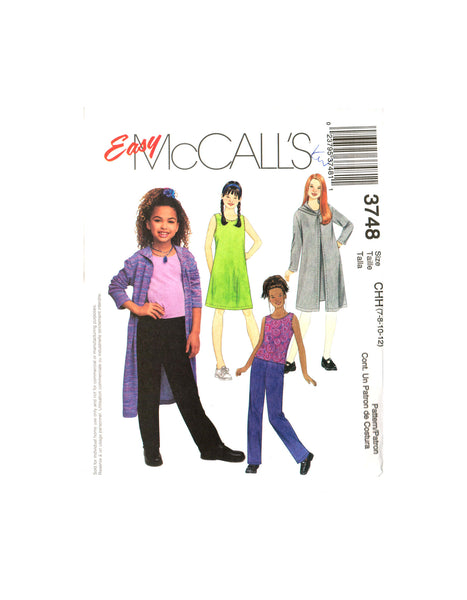 McCall's 3748 Girls' Sweatercoat, Dress, Top and Pants, Uncut, Factory Folded Sewing Pattern Multi Size 7-12