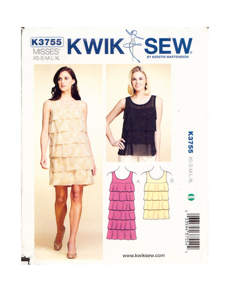 Kwik Sew 3755 Sewing Pattern, Dress and Top, Size XS-S-M-L-XL, Neatly Cut, Complete